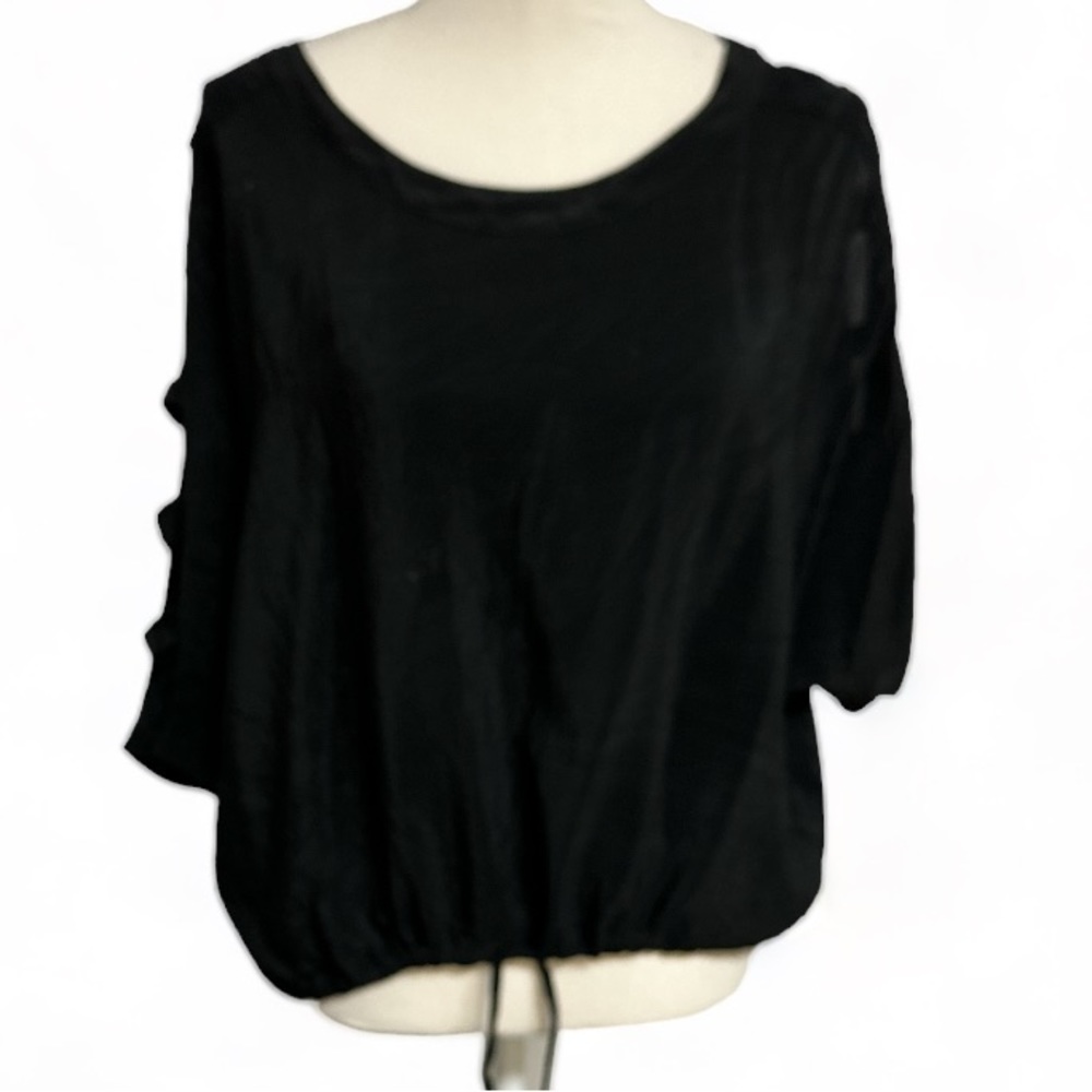 Aryan K Silk Black Blouse With Cutout Sleeves With Tie At Waist Size Small